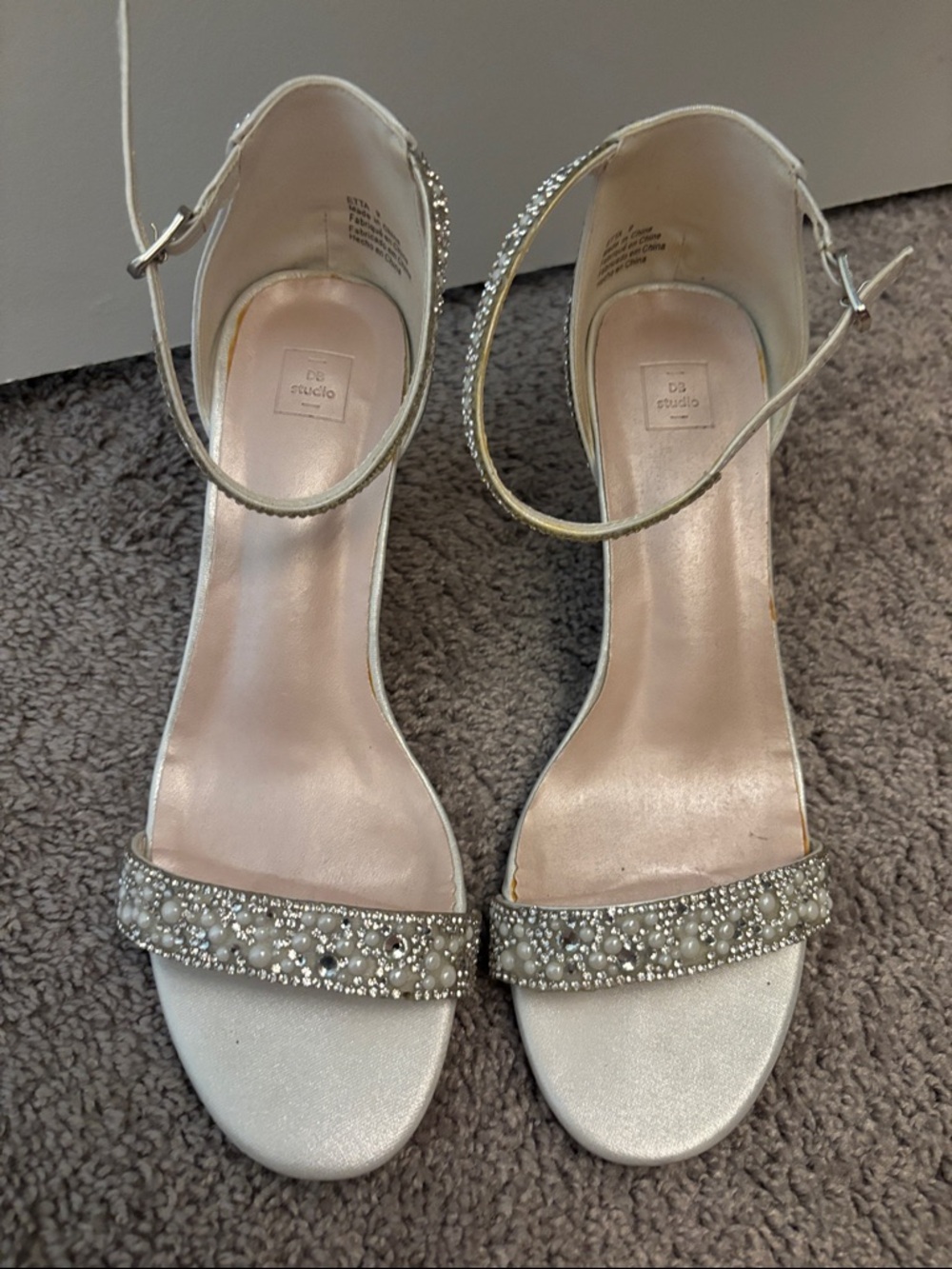 Beaded Silver Ankle-Strap Heels by DV Studio